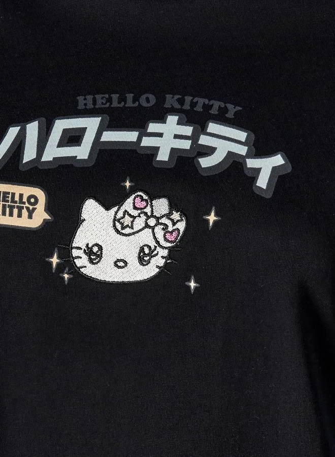 اس بي كاركترز Cotton T-shirt with Hello Kitty Embroidery
